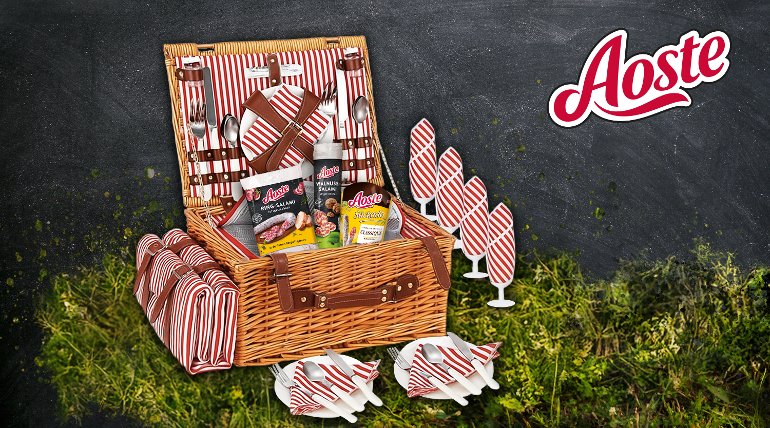 Aoste verlost einen Picknickkorb und ein Salami-Paket.